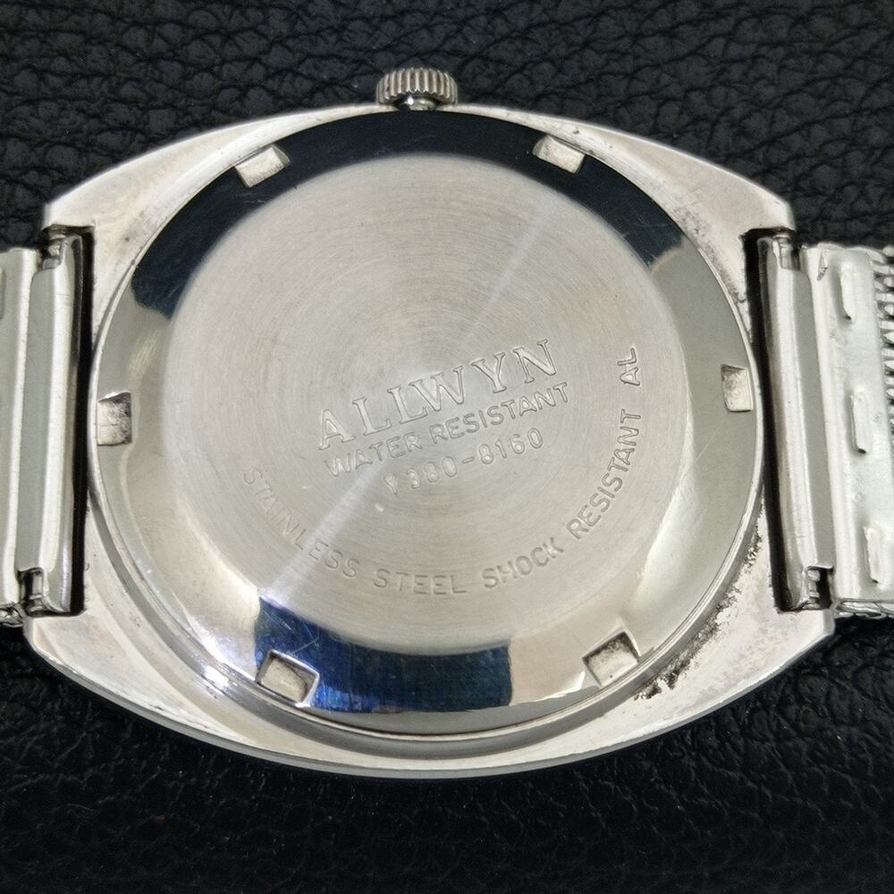 Vintage 1983 Allwyn Manual Mens Silver Watch W/Metal Strap & Blue accents - Picture 8 of 9